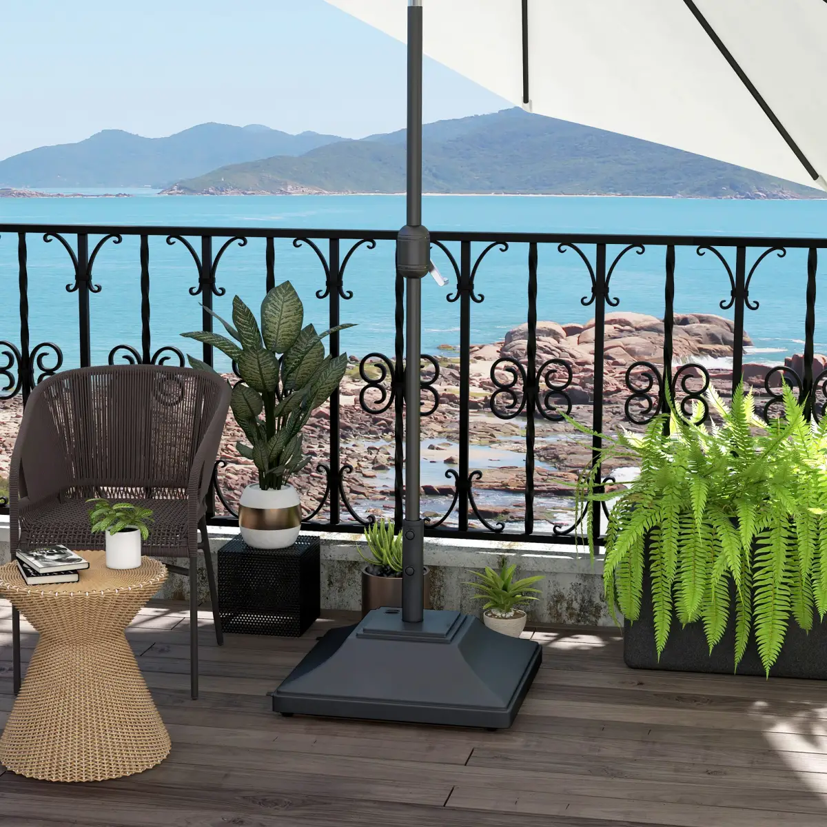 Outsunny Outsunny 60kg Square Parasol Base with Wheels Fillable Plastic Umbrella Stand - Parasol