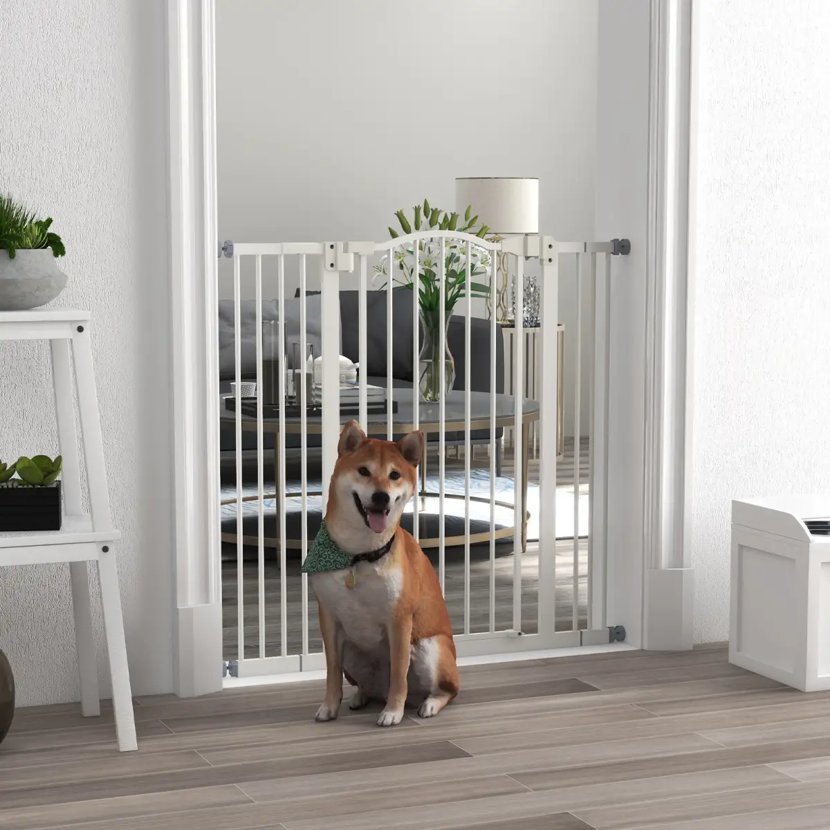 PawHut PawHut 74-100cm Adjustable Metal Pet Gate Safety Barrier w/Auto-Close Door White - Pet Gate
