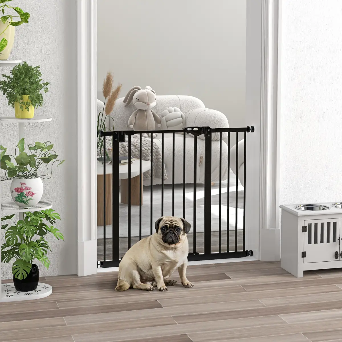 PawHut PawHut Adjustable Safety Gate w/ 1 Extensions and Four Adjustable Screws, Black - Pet Gate
