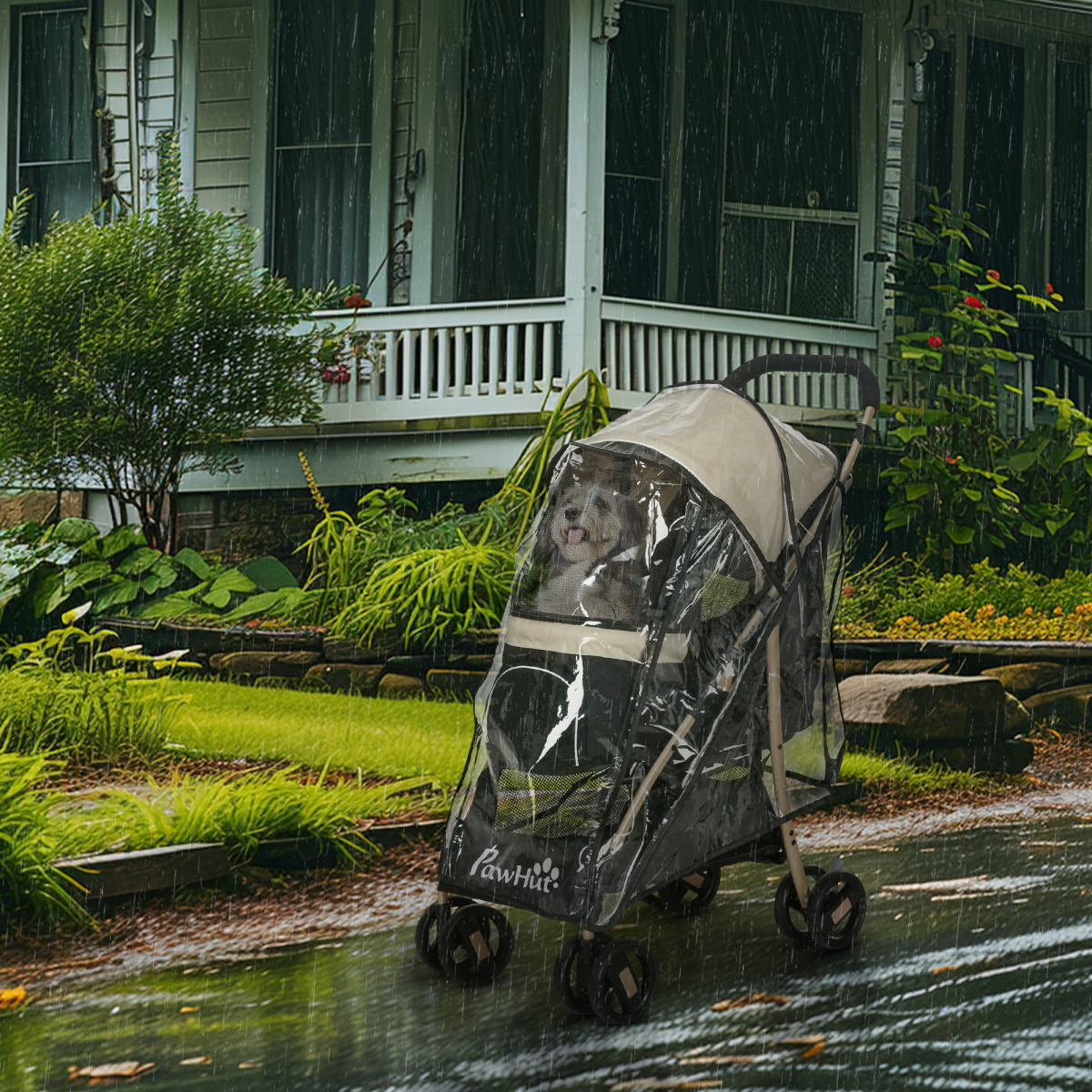 PawHut Pet Stroller for XS and S Dogs with Rain Cover - Khaki - from PawHut