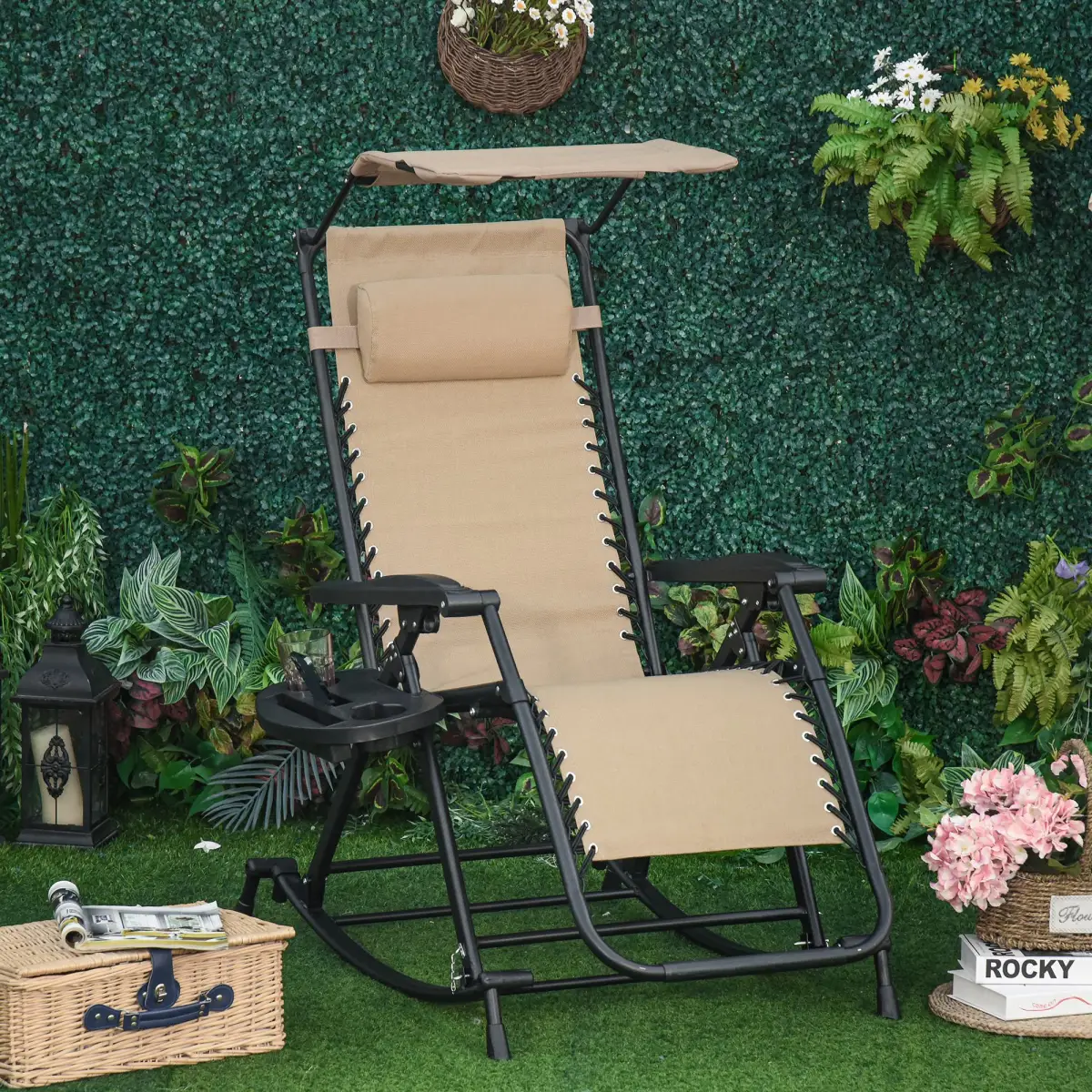 Unbranded Folding Recliner Chair Outdoor Lounge Rocker Zero-Gravity Seat w/ Adjustable - Sun Lounger
