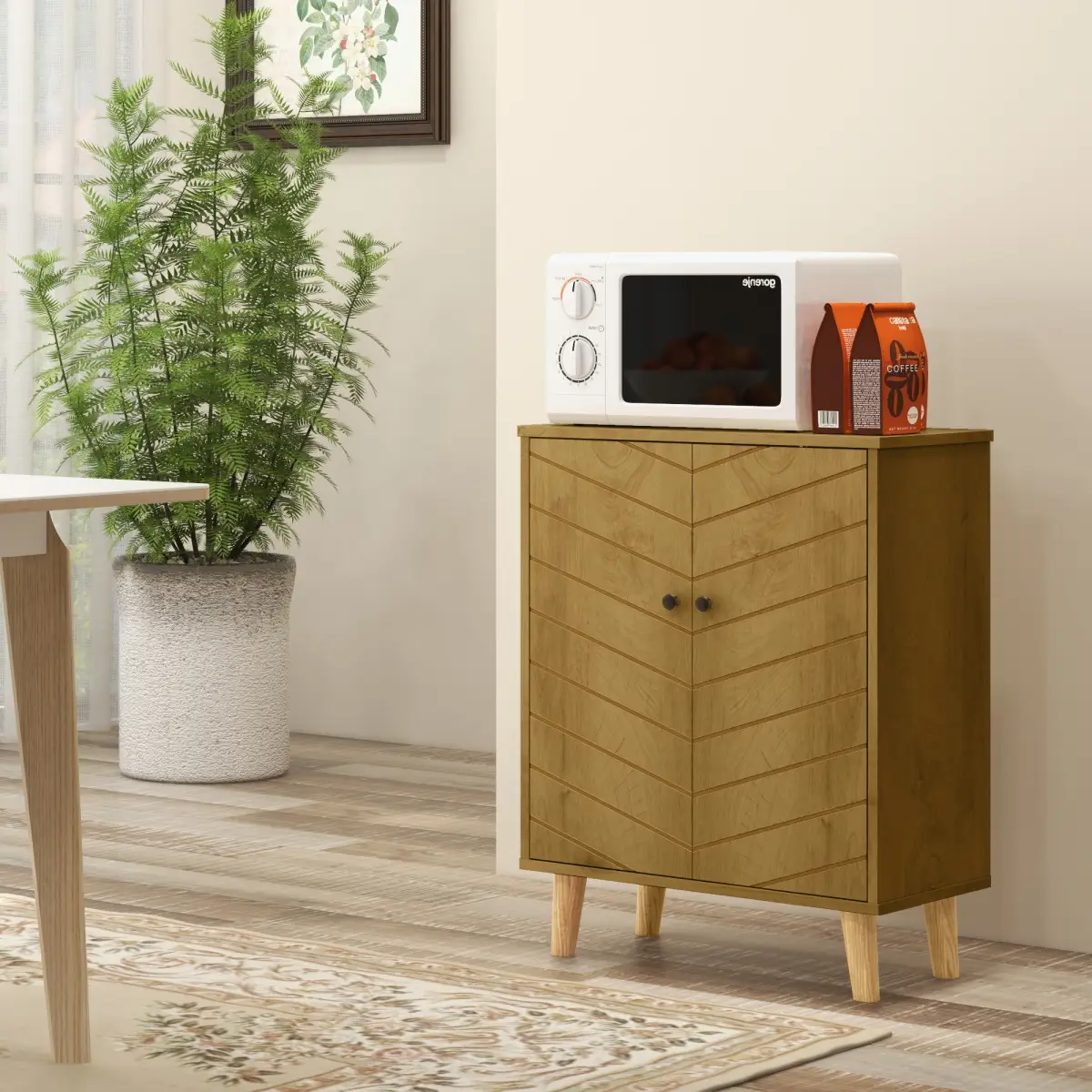 HOMCOM Storage Cabinet for Living Room Sideboard with Chevron Doors Natural - Sideboard