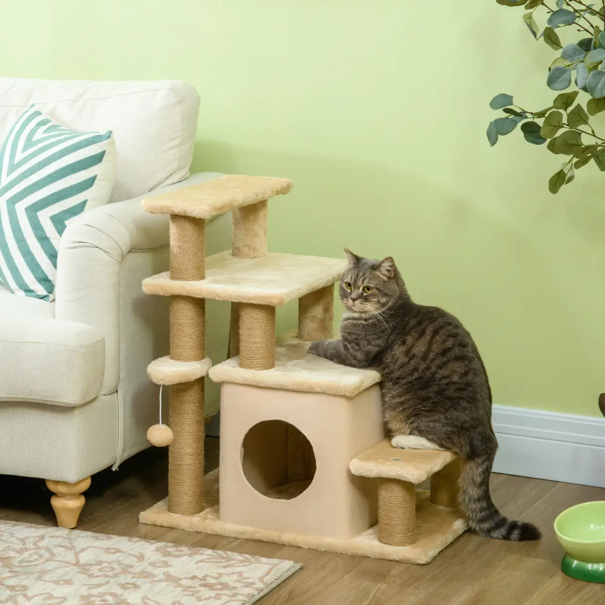 PawHut Dog Steps for Bed 4 Step Pet Stairs Cat House with Detachable Cover - Cat House
