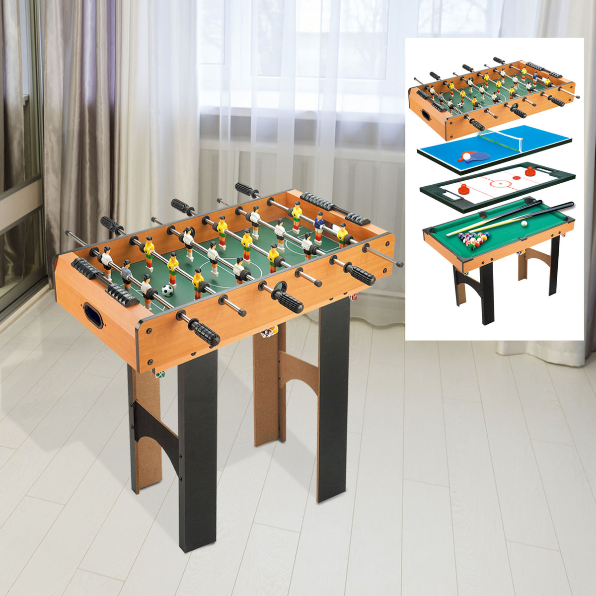 HOMCOM 4-In-1 Multi Games Table with Tennis Billiard Foosball Hockey 2 Types - from HOMCOM