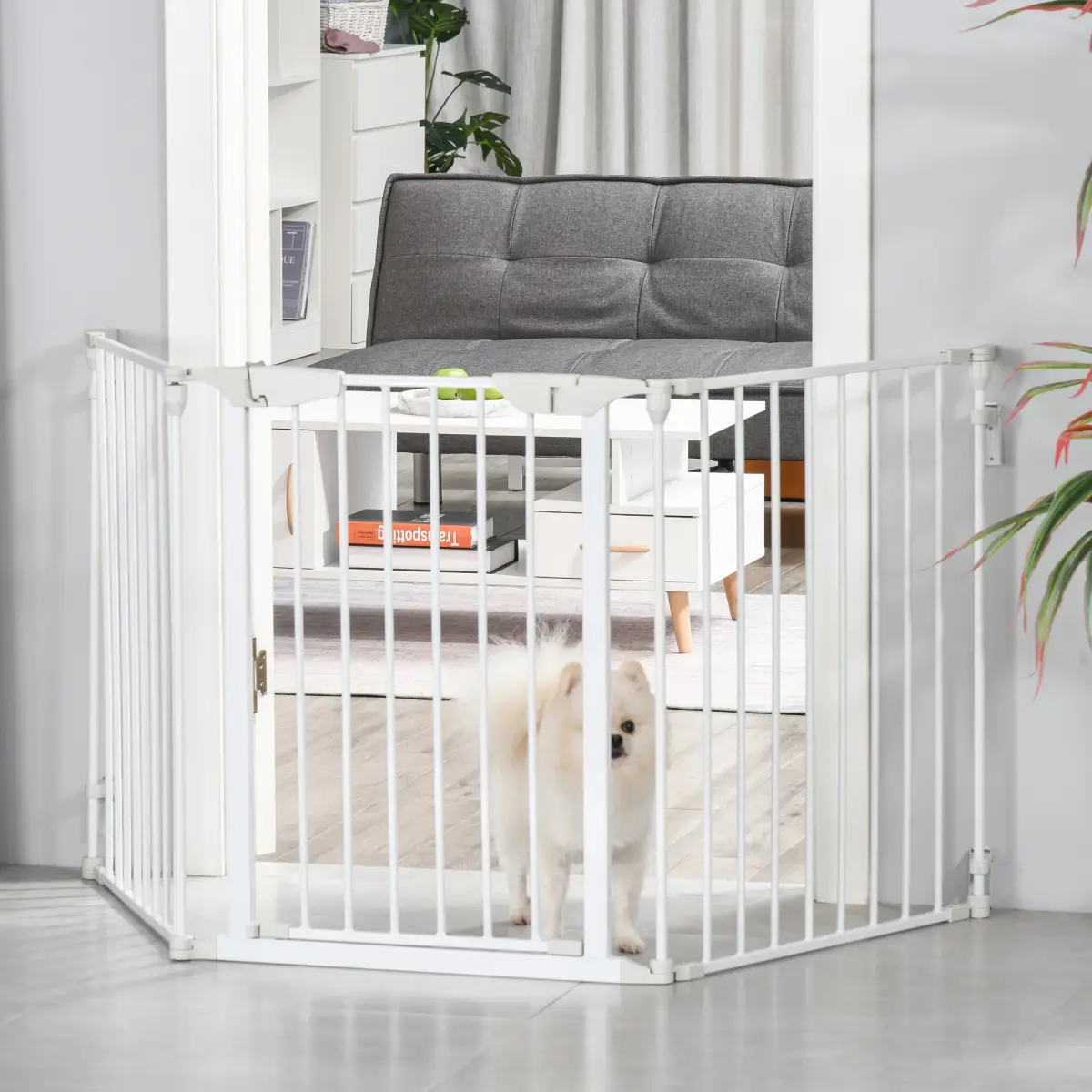 PawHut Pet Safety Gate 3-Panel Playpen Metal Fence W/ Walk Through Door White - Pet Gate