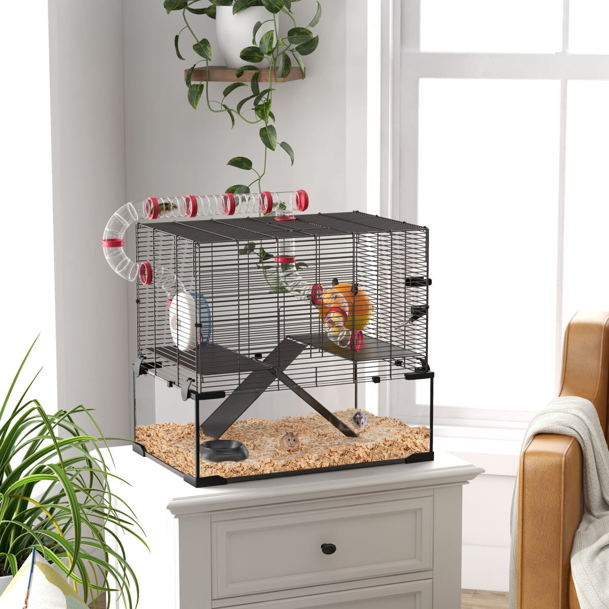 PawHut Hamster Cage w/ Tubes, Ramps, Platforms, Hut, 60 x 40 x 57cm - from PawHut