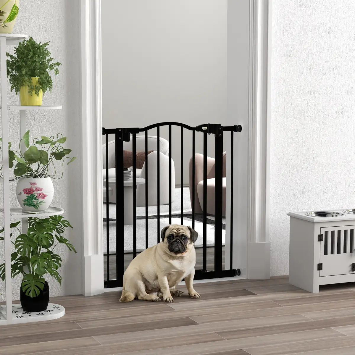 PawHut PawHut 74-80cm Adjustable Metal Pet Gate Safety Barrier w/ Auto-Close Black - Pet Gate