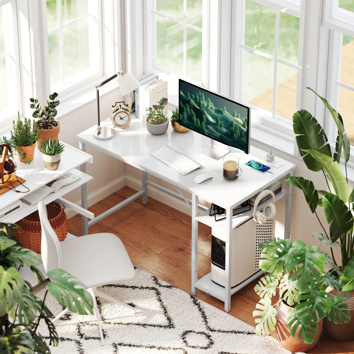 HOMCOM 120x60 cm Reversible Home Office Desk With USB Ports And Power Sockets For Bedroom by HOMCOM