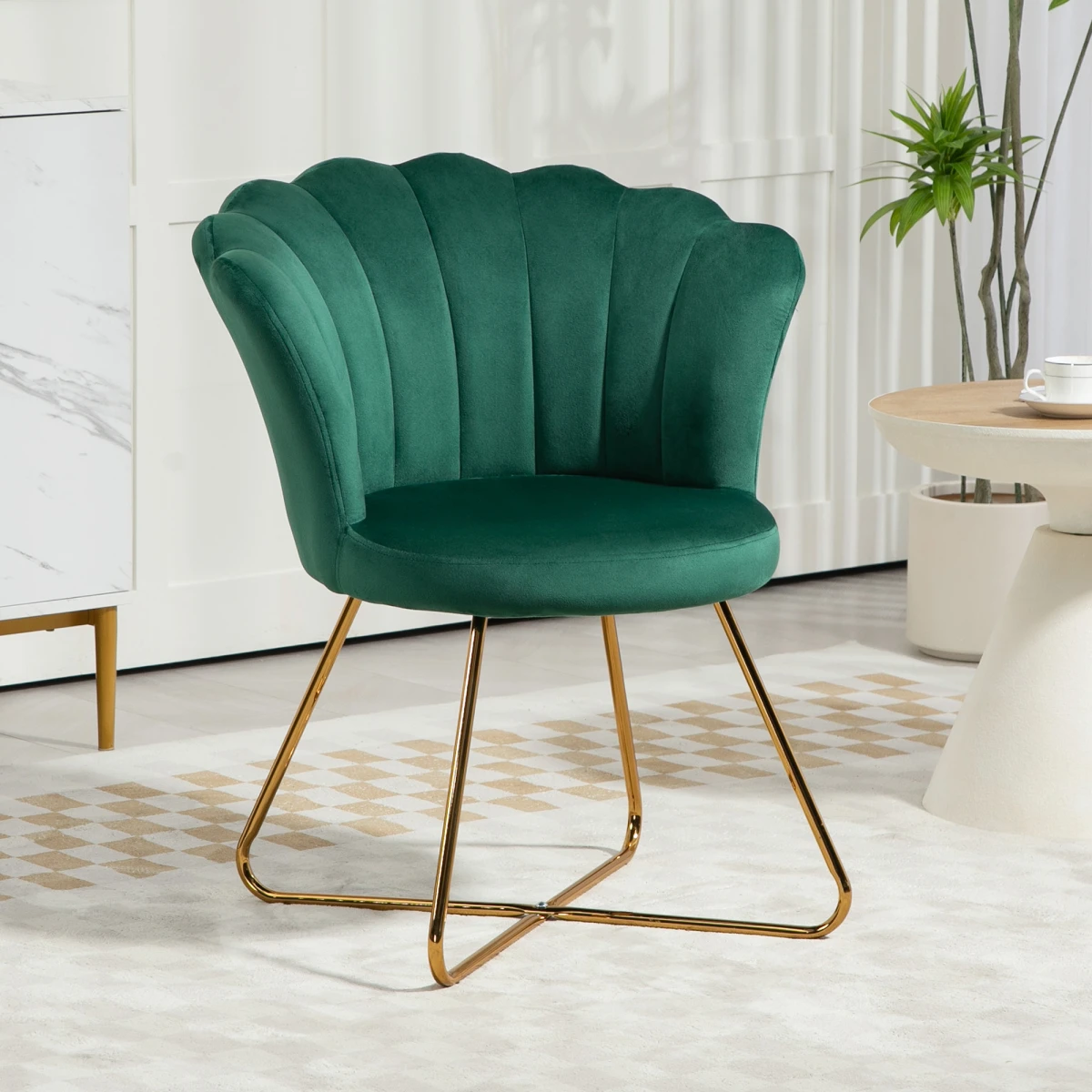 HOMCOM HOMCOM Velvet Accent Chair Lotus Backrest Green Living Room - Accent Chair