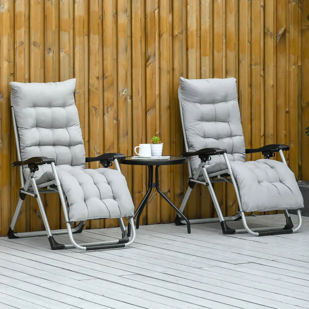 Outsunny Outsunny 2 PCS Reclining Zero Gravity Chair Folding Lounger Cushion Light Grey - Sun Lounger