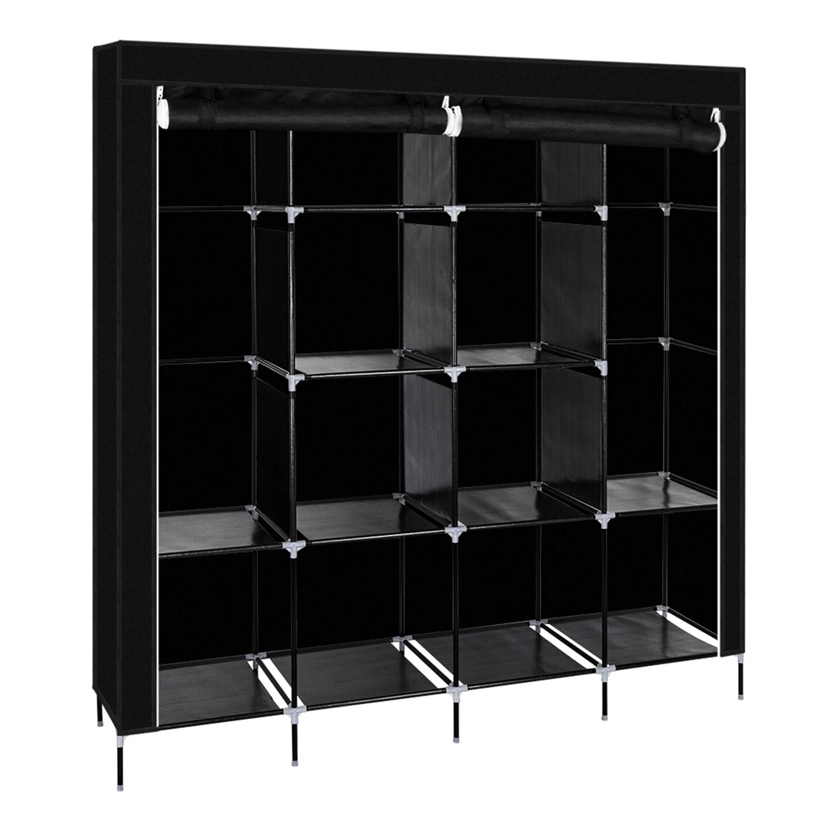 N/A 67" Clothes Closet Portable Wardrobe Clothes Storage Rack 12 Shelves 4 Side Pockets Black -