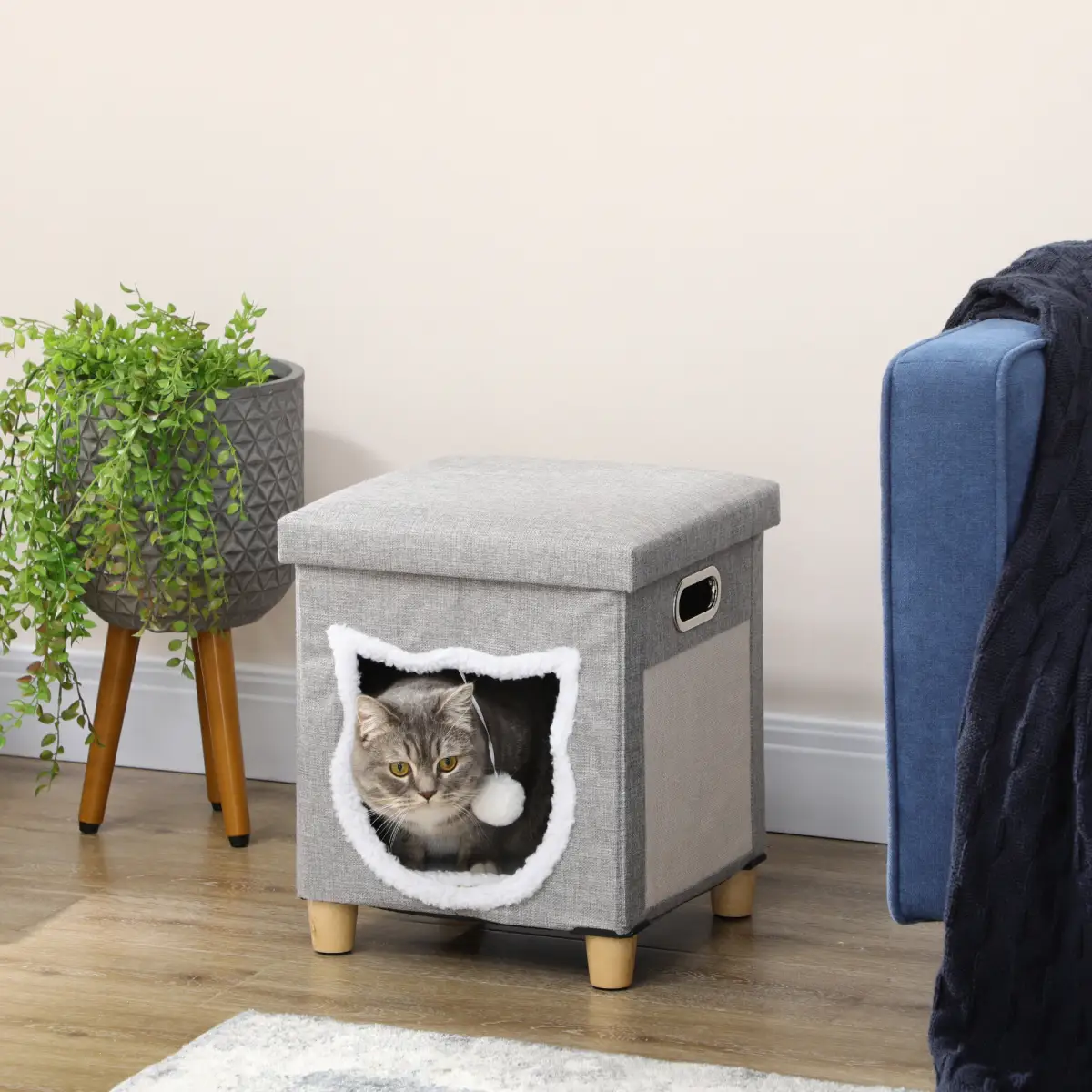 PawHut PawHut 2 in 1 Cat Bed Ottoman w/ Removable Cushion, Handles, Scratching Pad - Cat Beds