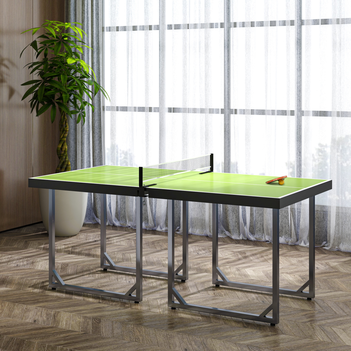 Tennis Table Ping Pong Foldable with Net Game Steel 182cm Indoor, Green HOMCOM - from Unbranded