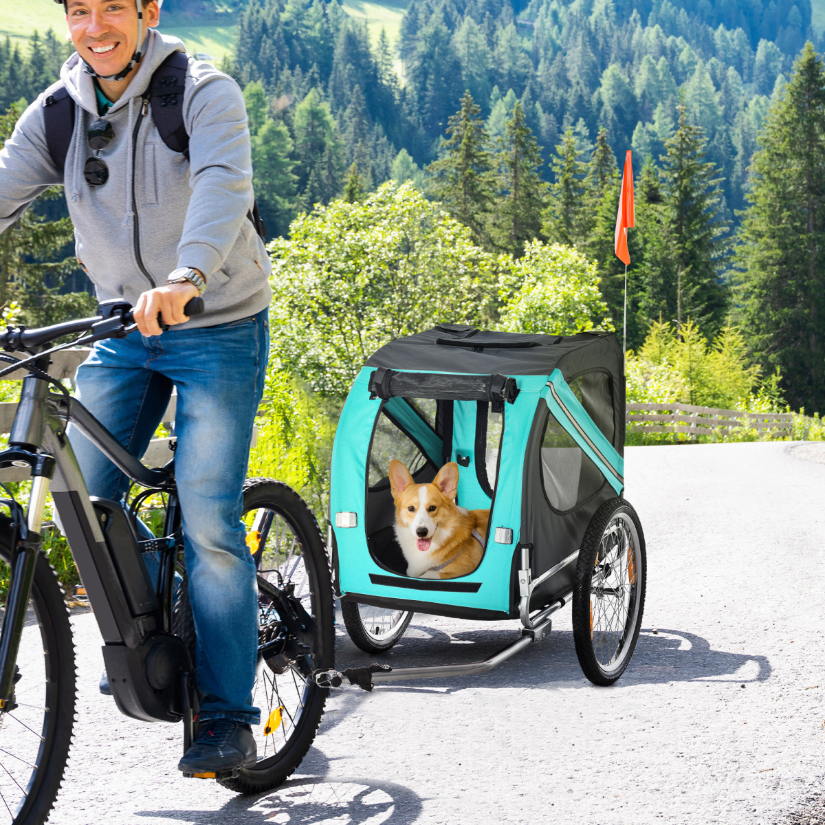 Pet Bicycle Trailer Dog Cat Bike Carrier Water Resistant W/ Hitch Coupler Green - from Pawhut