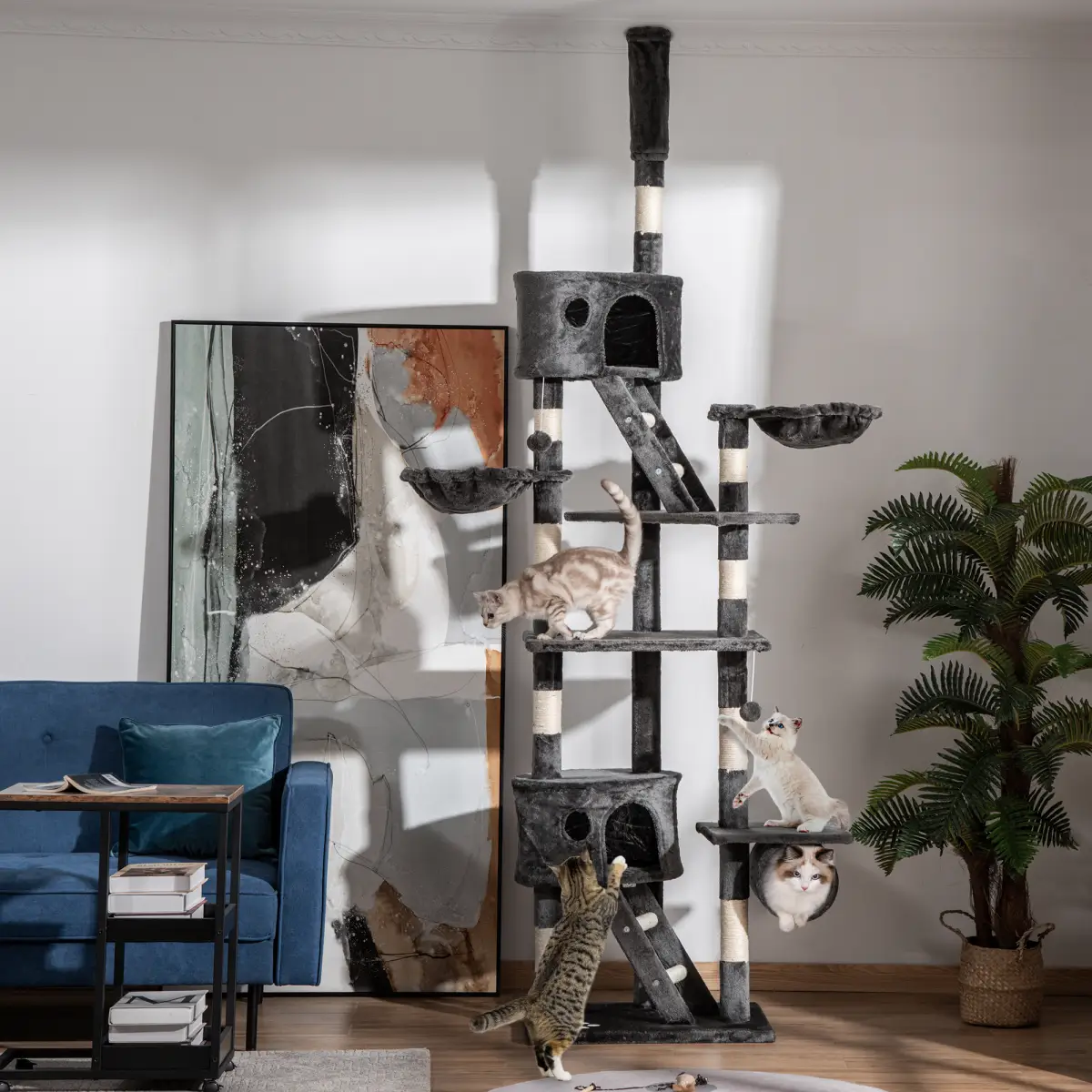 PawHut PawHut 240-260cm Floor to Ceiling Cat Tree with Scratching Posts - Dark Grey - Cat Tree