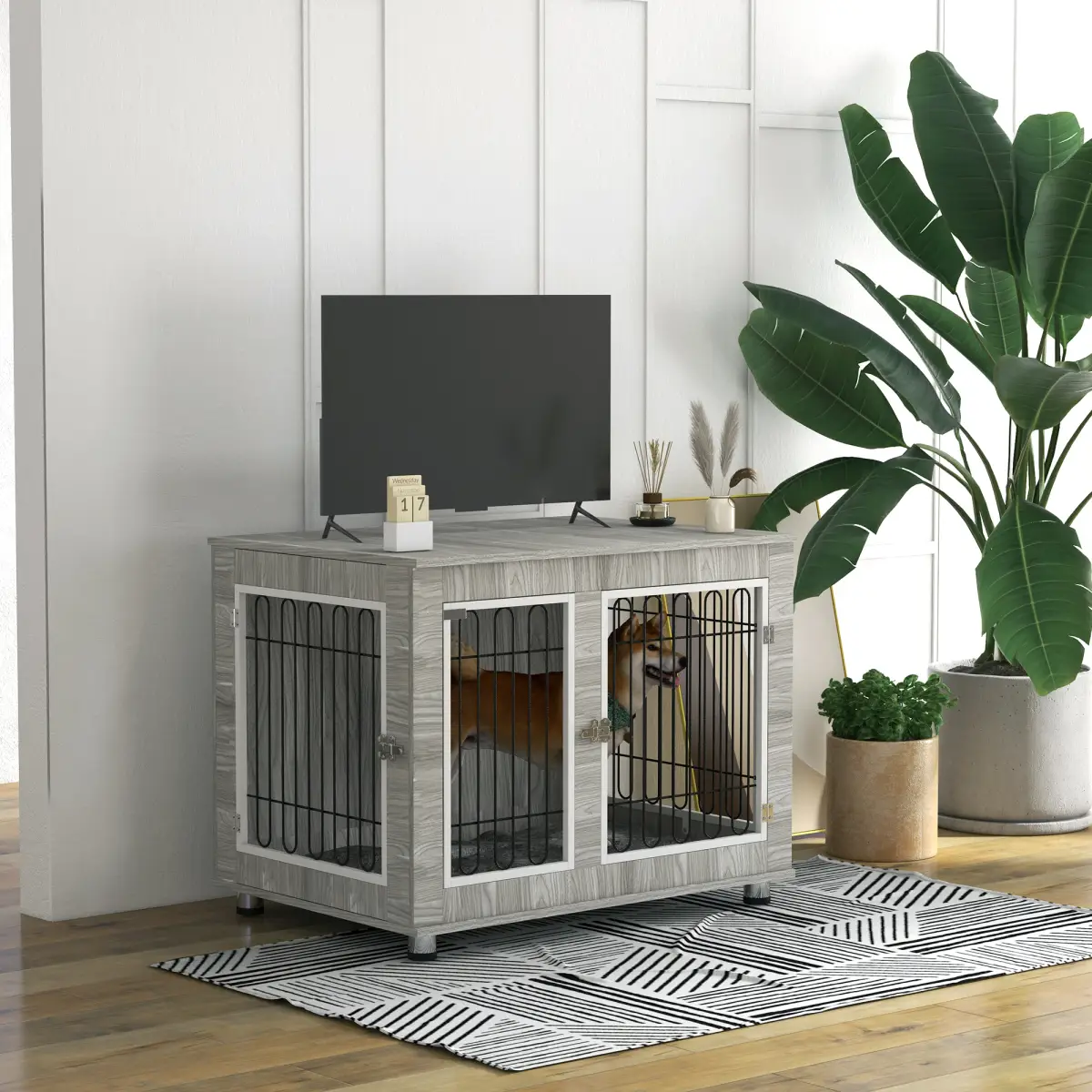 PawHut PawHut Dog Crate Furniture, Dog Crate End Table with Soft Cushion, Double Door - Dog Crate