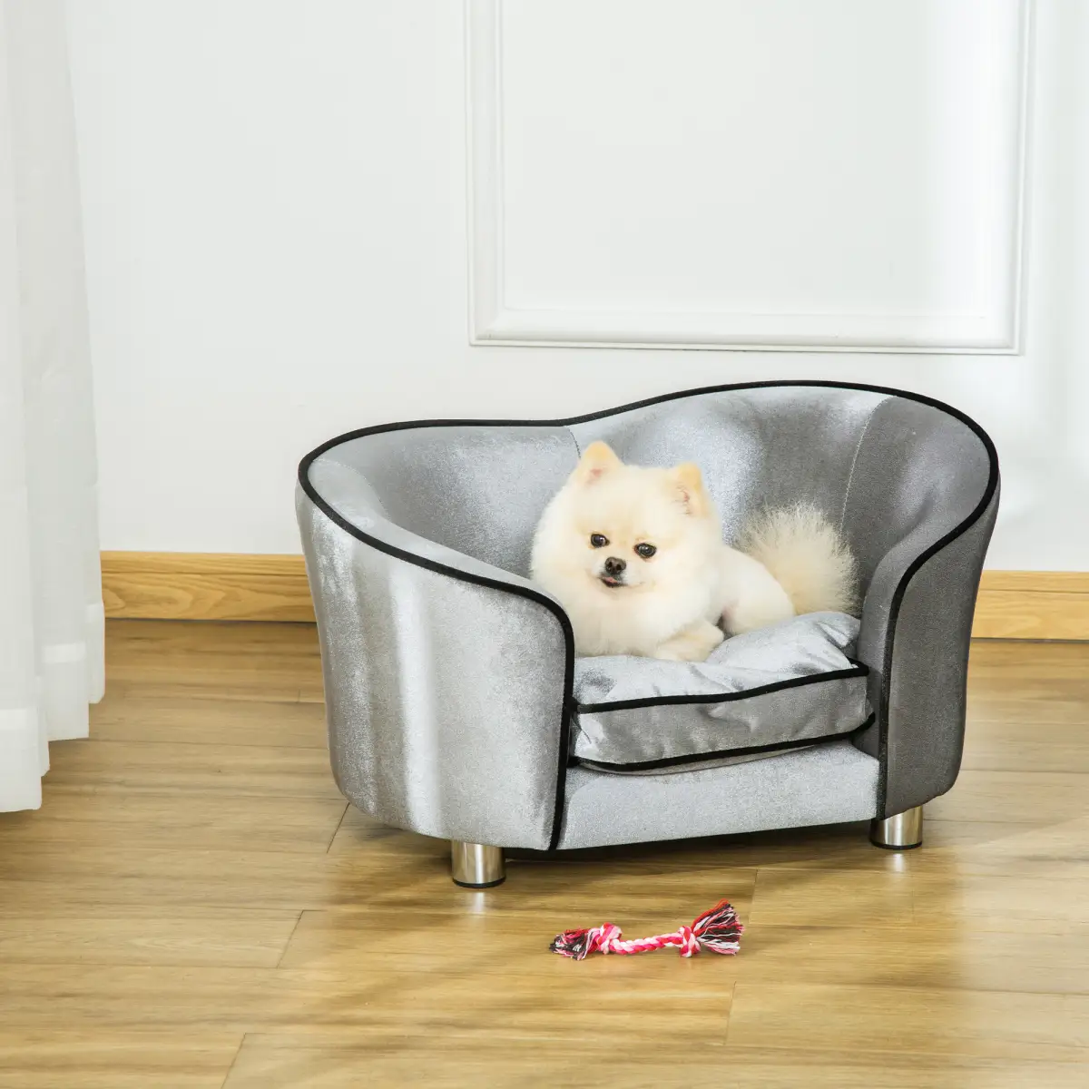 Pawhut Modern Dog Sofa Couch Puppy Bed Kitten Lounge w/Storage Pocket Removable Cushion - Dog Beds