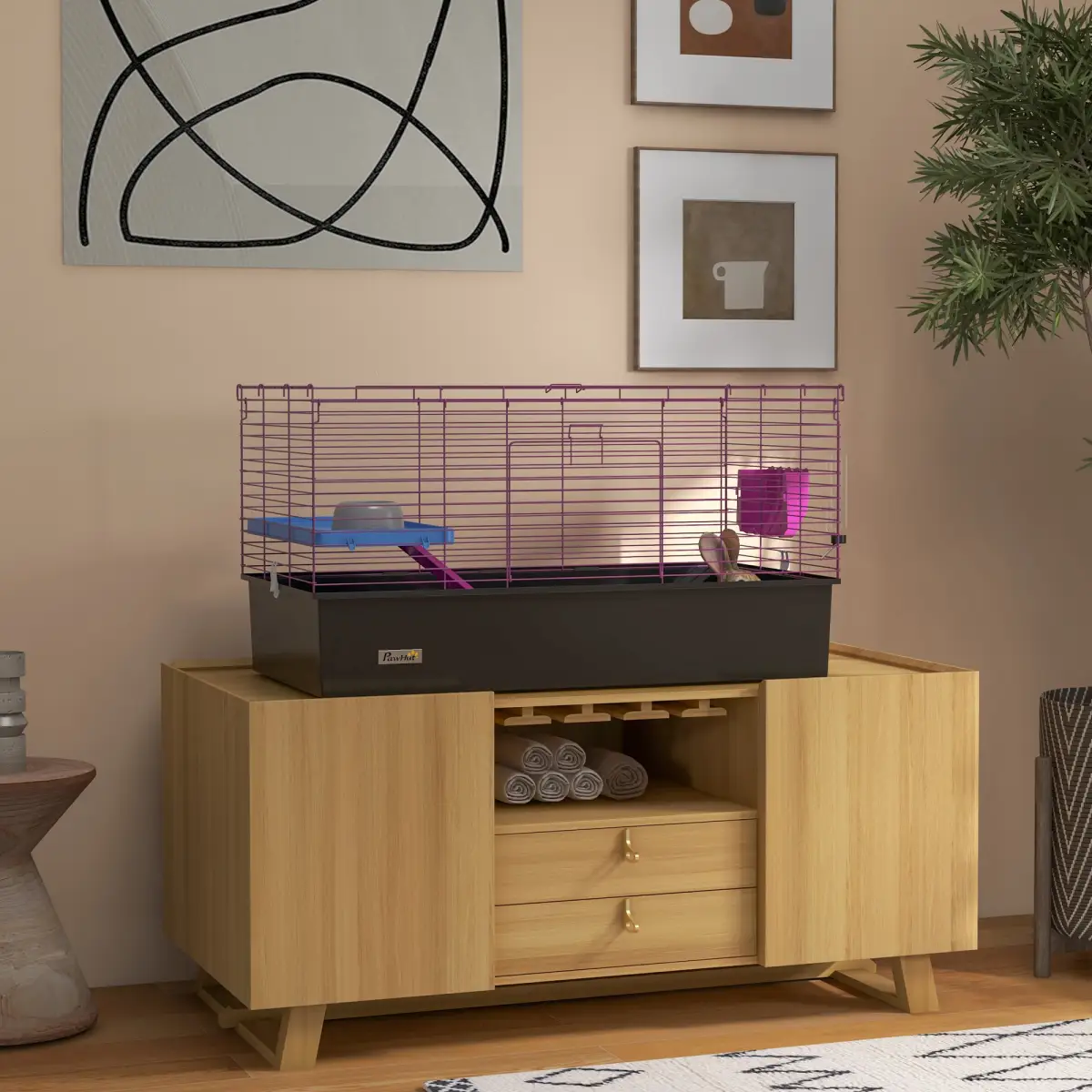 PawHut PawHut Small Animal Cage, Rabbit Guinea Pig Hutch, Pet Playhouse, Black - Pet Cage