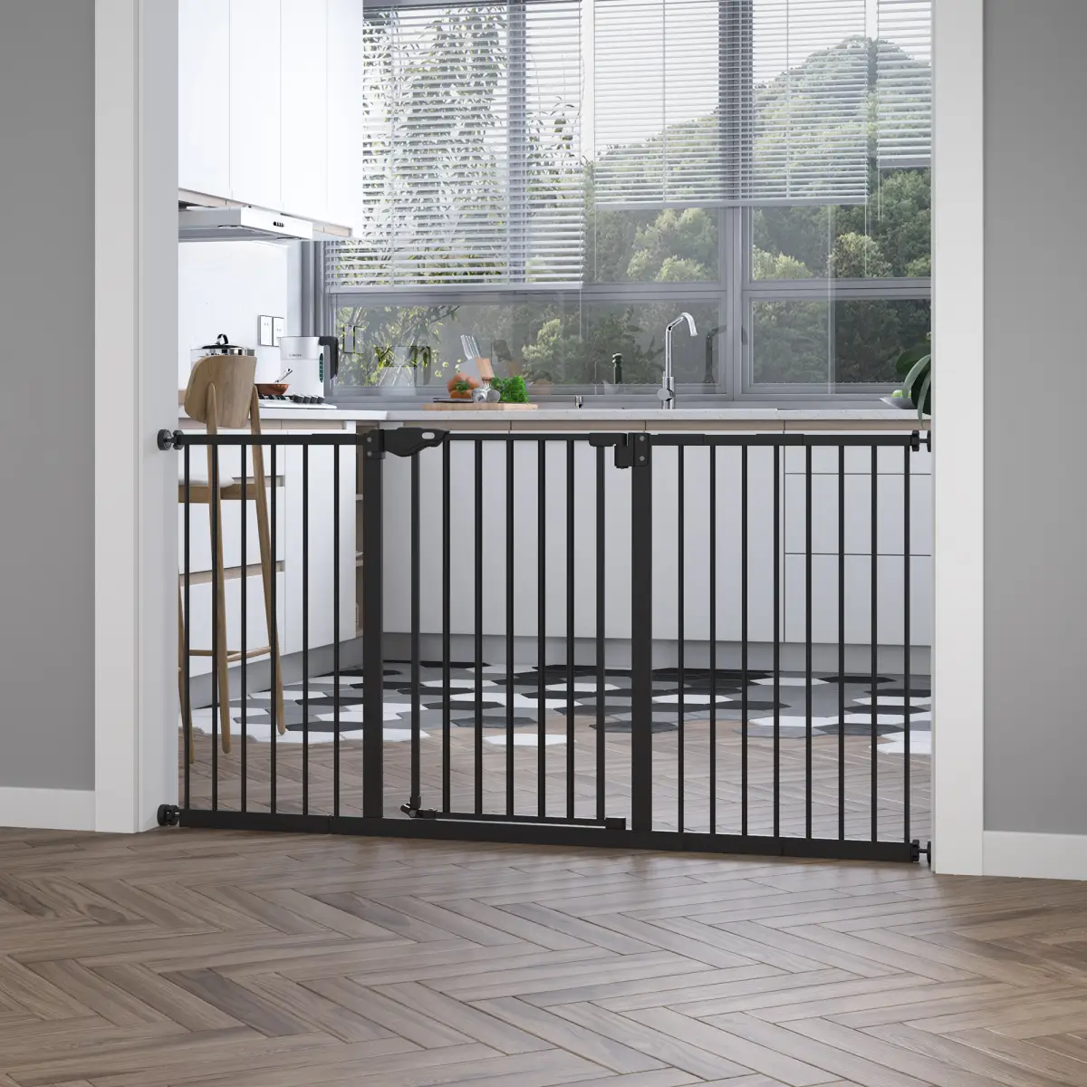 Adjustable Safety Gate 3 Extensions and Four Adjustable Screws, Pawhut - Pet Gate