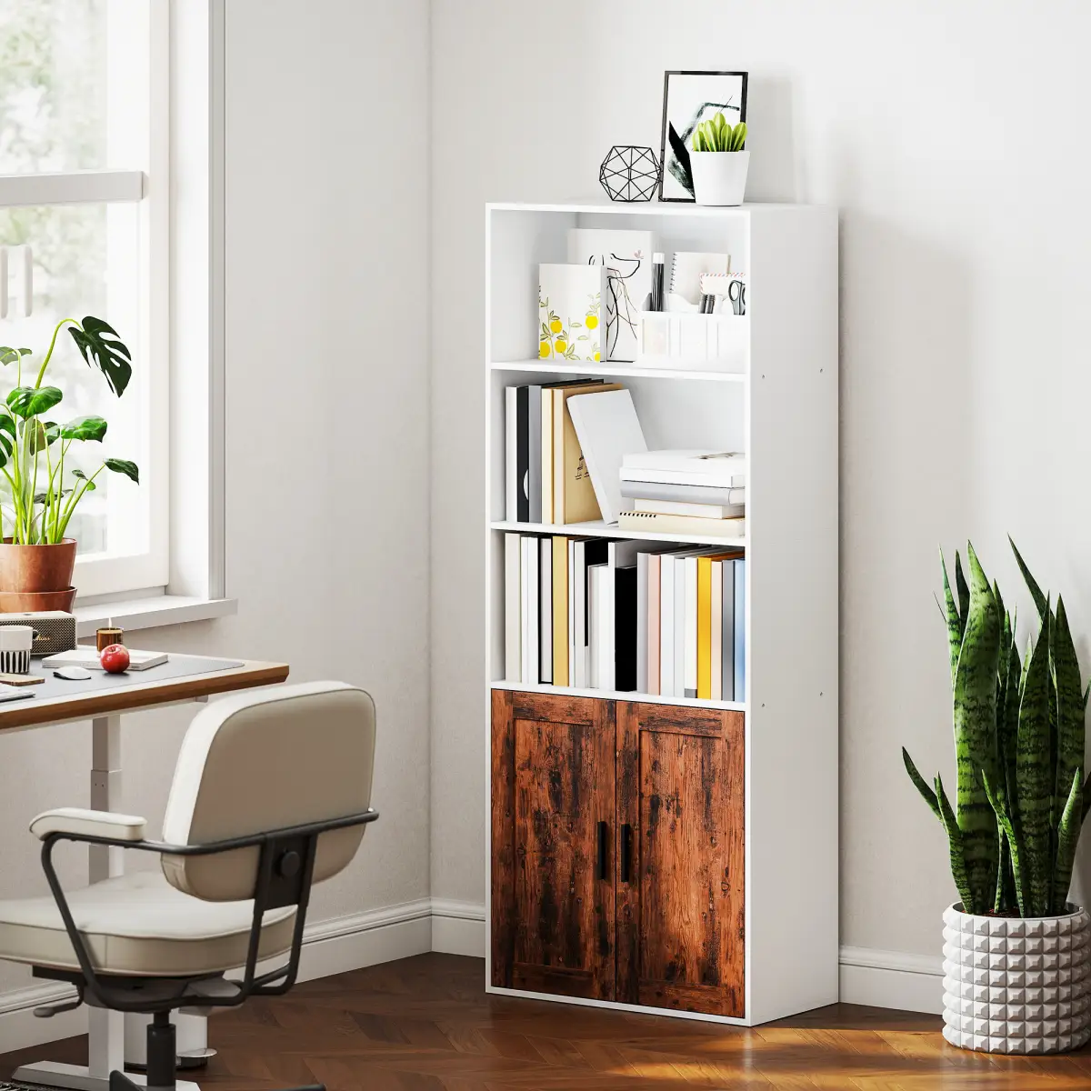 HOMCOM HOMCOM 5-Tier Bookcase, Tall Bookshelf with Adjustable Shelf, Rustic Brown - Bookcase
