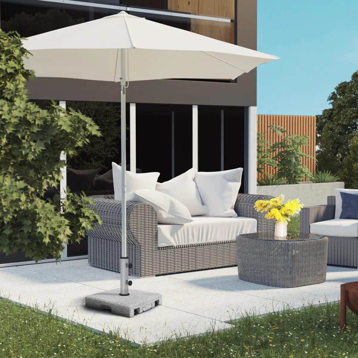 Outsunny Outsunny 28kg Heavy Duty Granite Parasol Base with Wheels, Retractable Handle - Parasol