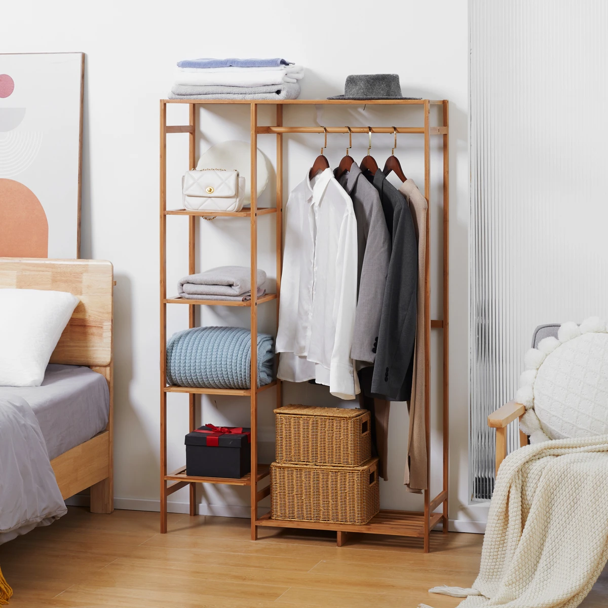 HOMCOM Eco Bamboo Clothes Rail 6 Tier Shelves For Home Use - Wardrobe