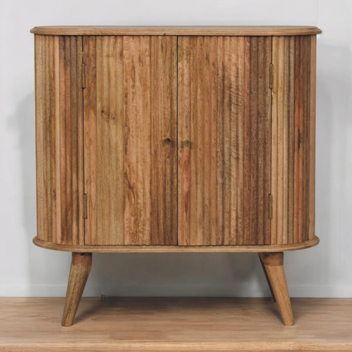 Artisan Nordic Cabinet Tall Mango Wood Solid Brass Knobs Living Room Storage Console Unit by Artisan Furniture