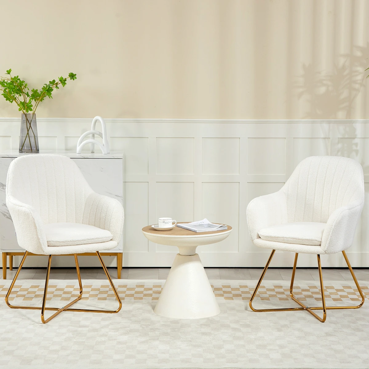 HOMCOM Accent Chair Set 2 Compact Cream Cashmere Gold Legs by HOMCOM