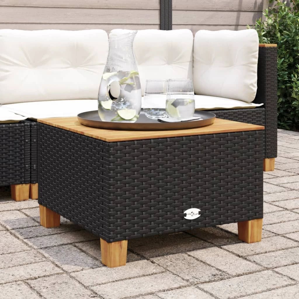 vidaXL vidaXL Garden Table Black 55x55x36 cm Poly Rattan Acacia Wood - Garden Table