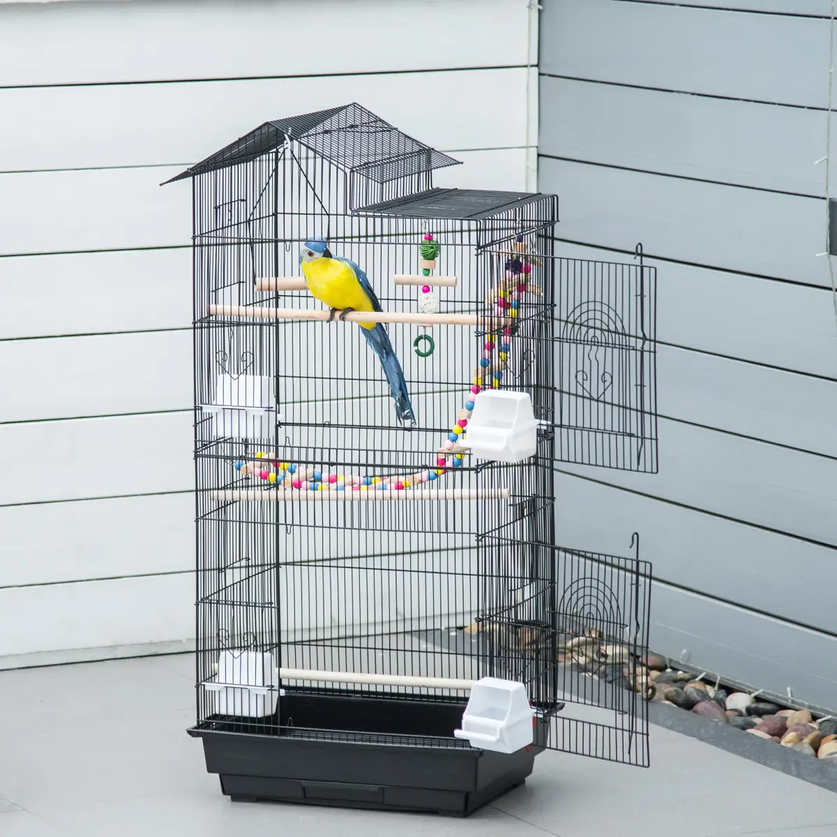 Unbranded Metal Bird Cage for Budgies, Finches w/ Accessories, Toys, Tray, Handle - Black - Bird Cage