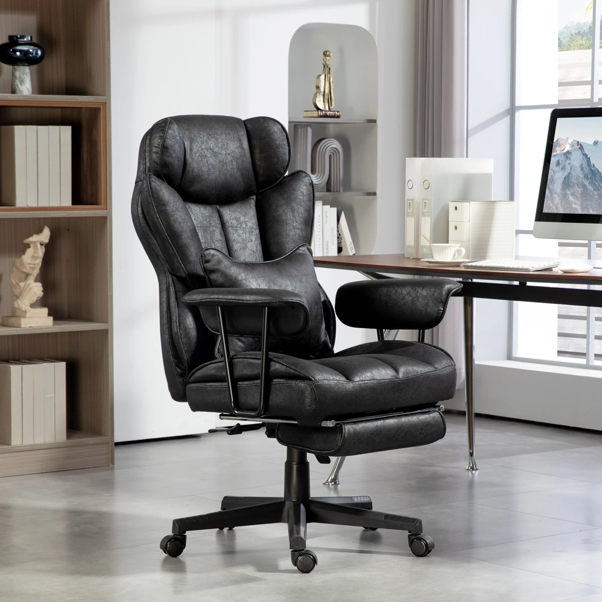 HOMCOM Office Chair 16cm Padding Ergonomic Foot Rest Desk - Office Chair