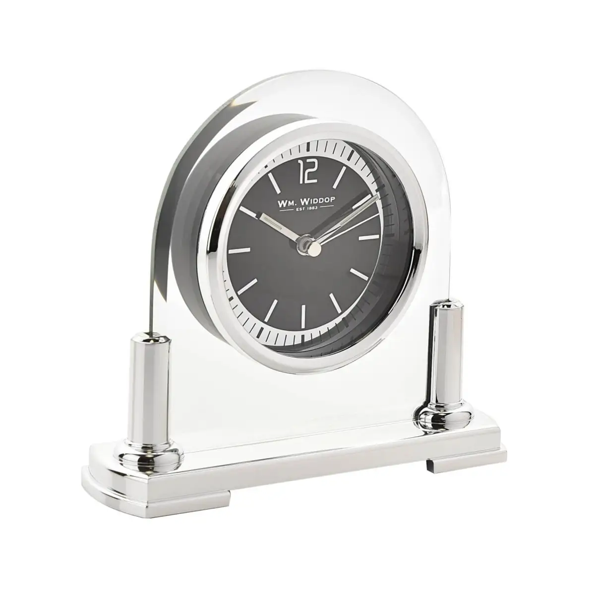 WIDDOP Wm.Widdop Glass Mantel Clock Silver Bezel & Stand - Clock
