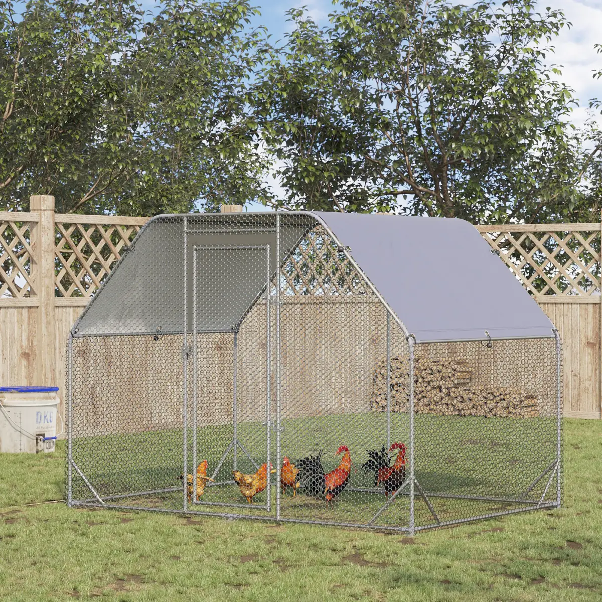 PawHut Chicken Run W/ Roof, Walk In Chicken Coop for 4-6 Chickens, Hen House - Chicken Coop