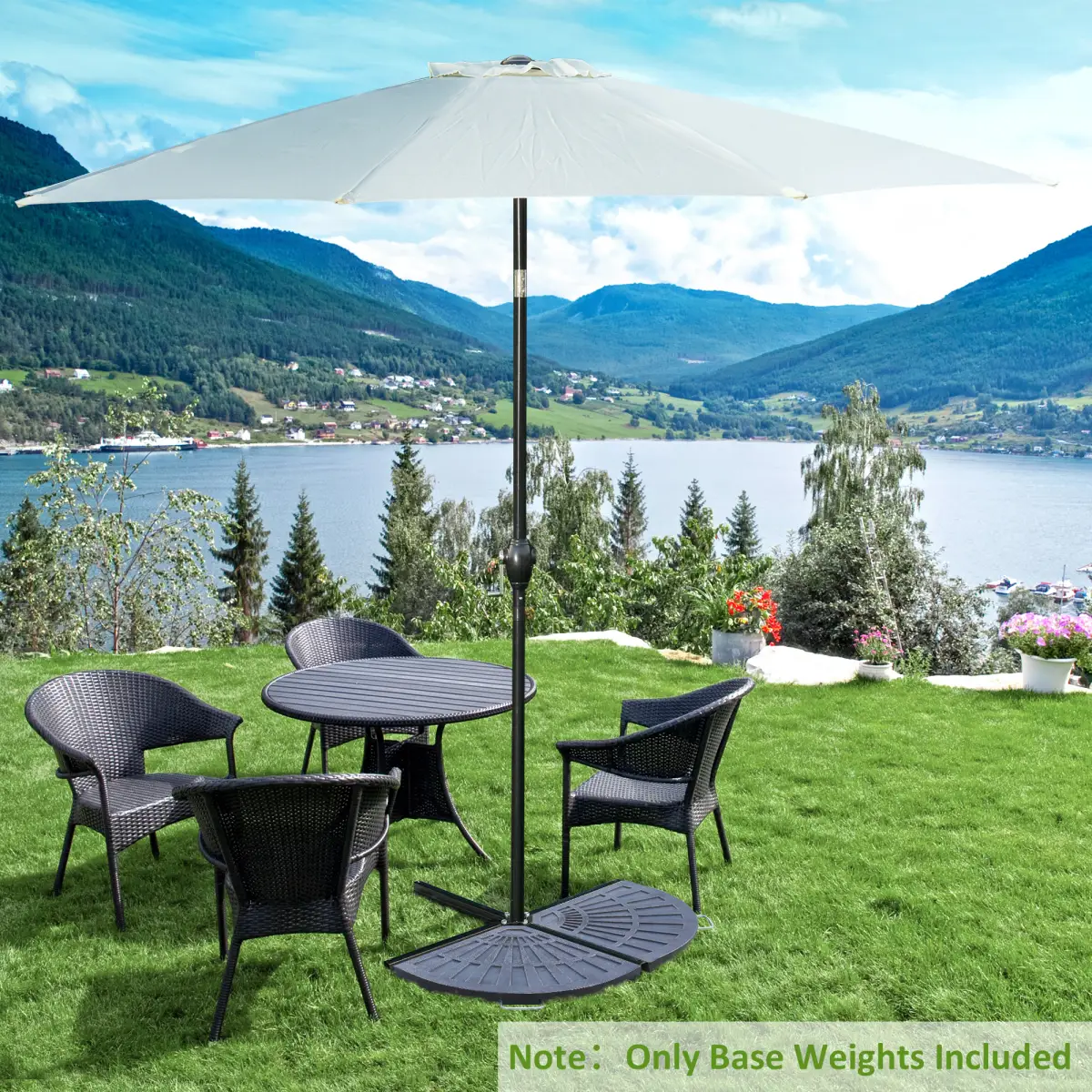 Outsunny 2 Piece Colophony Fan-Shaped Garden Parasol Umbrella Base - Parasol