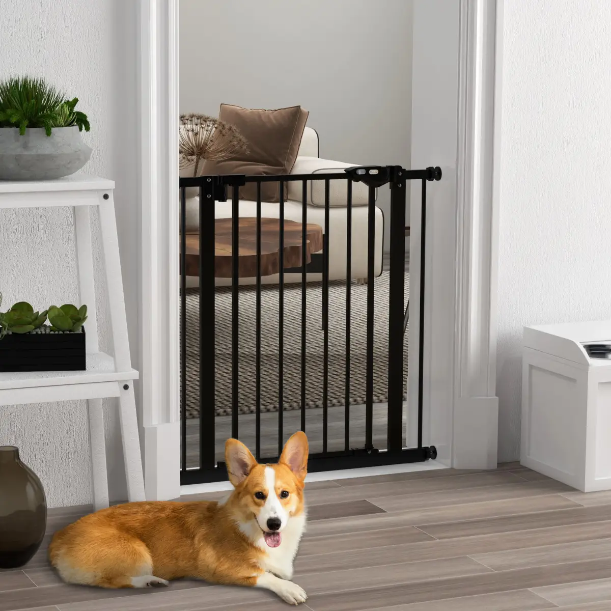 PawHut PawHut Adjustable Safety Gate w/ 1 Extensions and Four Adjustable Screws, Black - Pet Gate
