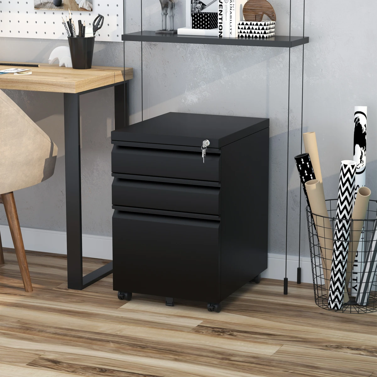 Vinsetto Vinsetto Vertical File Cabinet 3-Drawer Lockable Metal with Central Locking for Office Use - Filing Cabinet