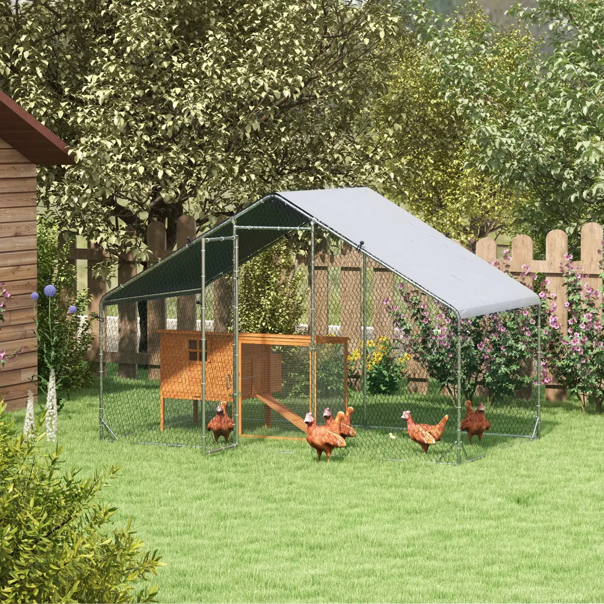 PawHut PawHut Walk In Chicken Run Large Galvanised Chicken Coop with Cover - Chicken Coop