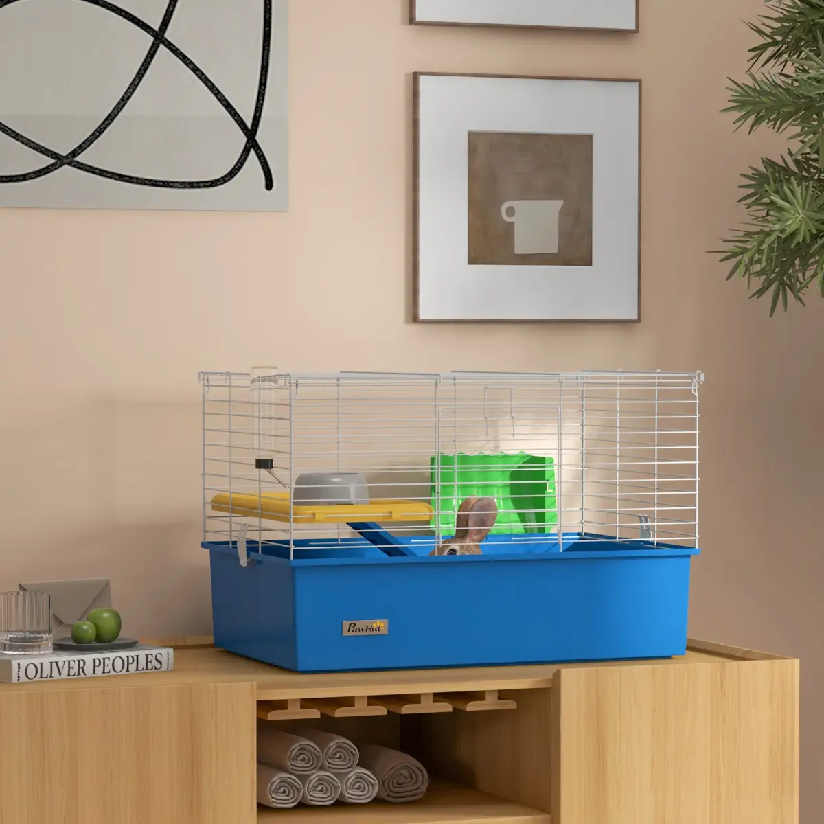 PawHut PawHut Small Animal Cage, Rabbit Guinea Pig Hutch, Pet Playhouse, Blue - Pet Cage