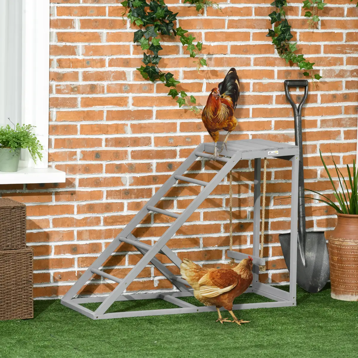 PawHut PawHut Chicken Coop Toy with Swing, Ladder, Platform for 2 Chickens, Hens, Grey - Chicken Coop