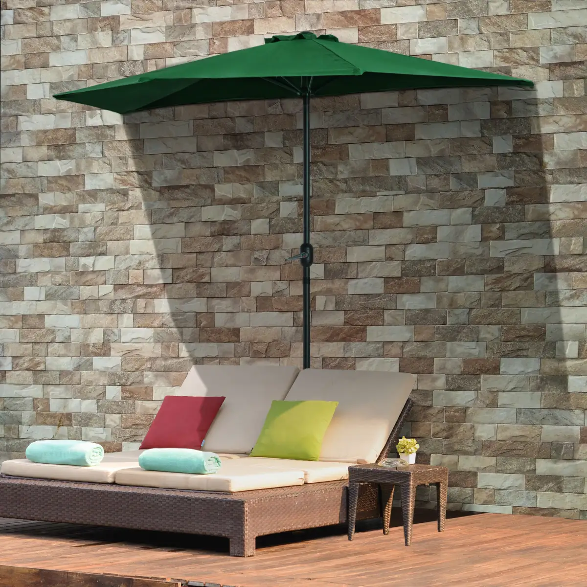 Outsunny 3m Half Parasol Umbrella Metal Frame Crank NO BASE INCLUDED, Green - Parasol