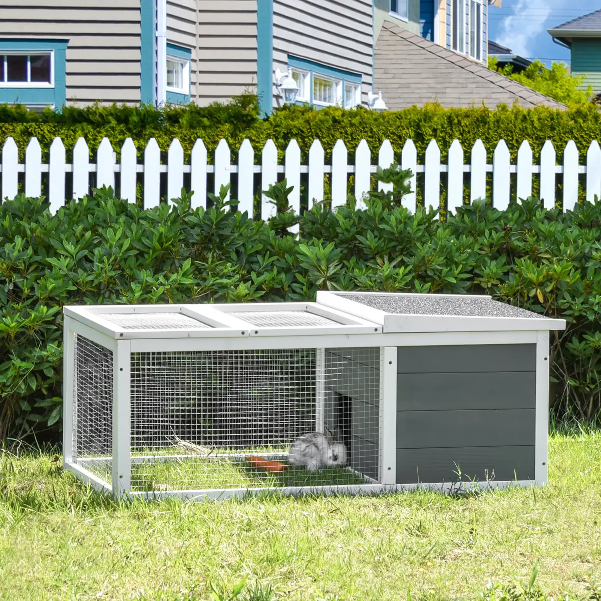 Pawhut Rabbit Hutch Small Animal Cage Pet Run Cover, with Water-resistant Asphalt Roof - Rabbit Hutch