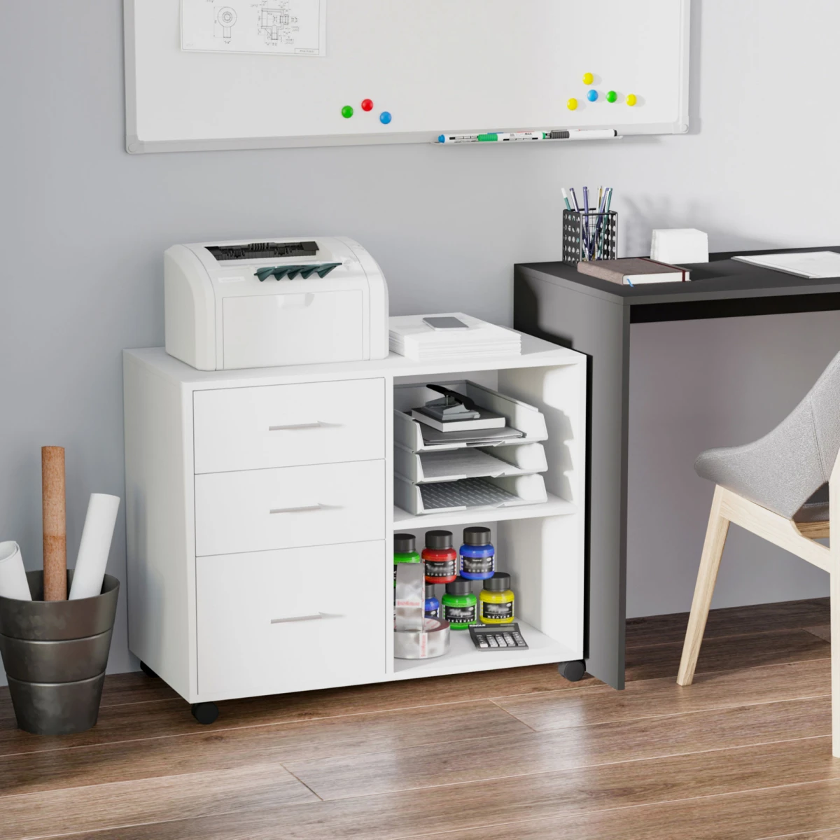 White Freestanding Cabinet 3-Drawer 2-Shelf - Office Storage