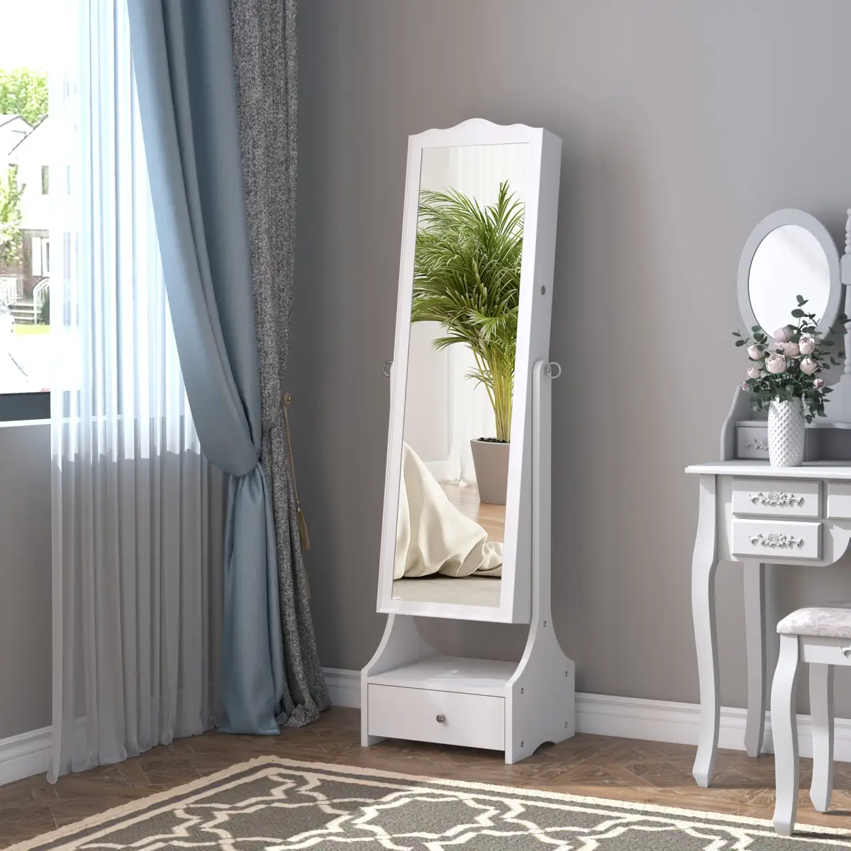 Unbranded Mirrored Jewelry Cabinet Armoire Floor Standing Lock, LED Light White - Display Cabinet