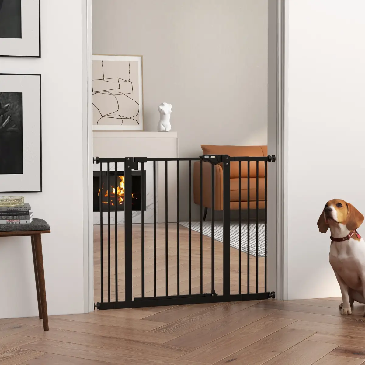 PawHut PawHut Adjustable Safety Gate w/ 2 Extensions and Four Adjustable Screws, Black - Pet Gate