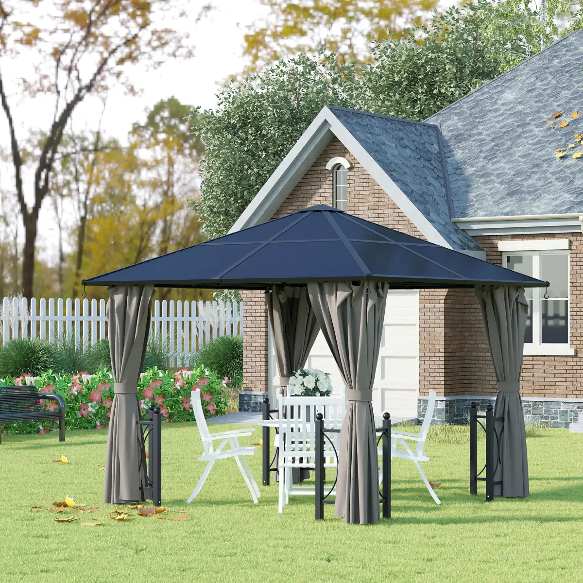 Outsunny 3m x 3m Outdoor Aluminium Alloy Gazebo w/ Curtains Dark Grey - Gazebos