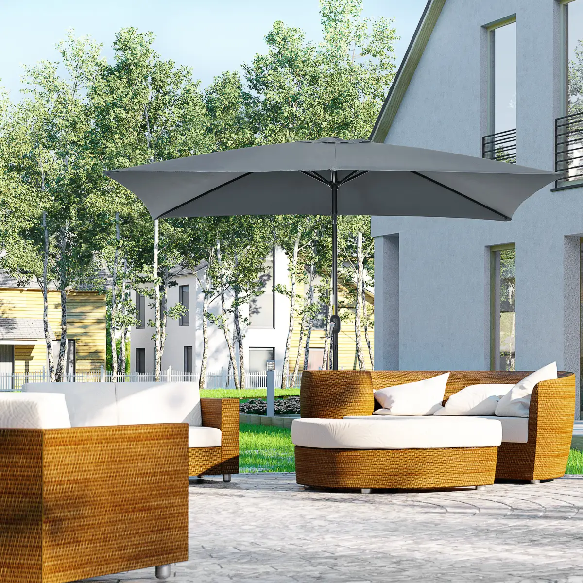 Outsunny Outsunny 3x2m Patio Parasol Canopy Tilt Crank 6 Ribs Sun Shade Garden Dark Grey - Parasol