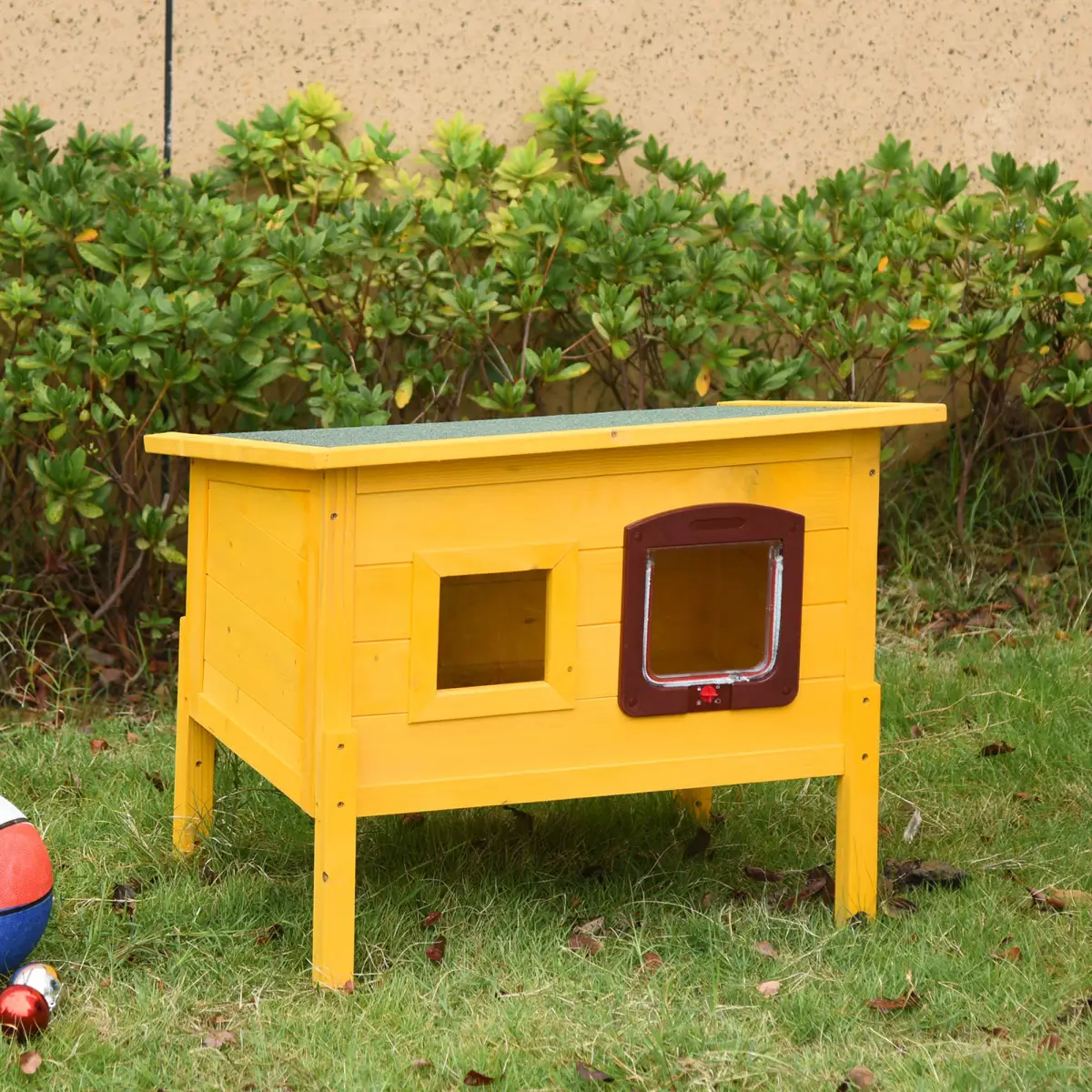 Wooden Cat House Pet Home Outdoor Waterproof Door Roof Shelter Garden Pawhut - Cat House
