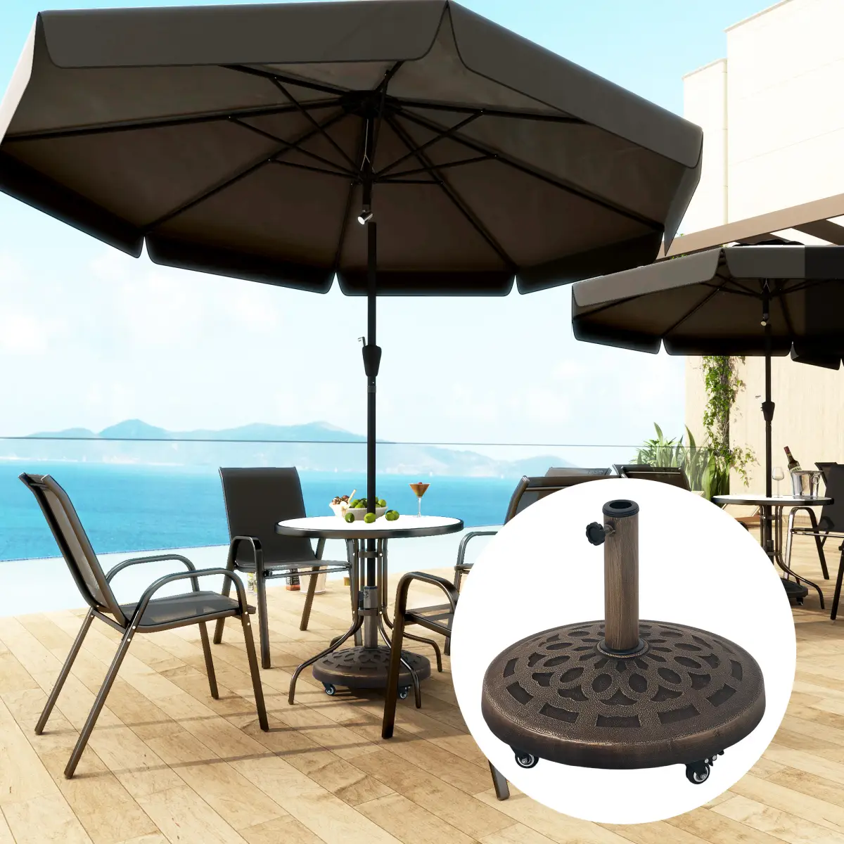 Outsunny Outsunny 21kg Resin Garden Parasol Base Umbrella Stand with Wheels - Parasol