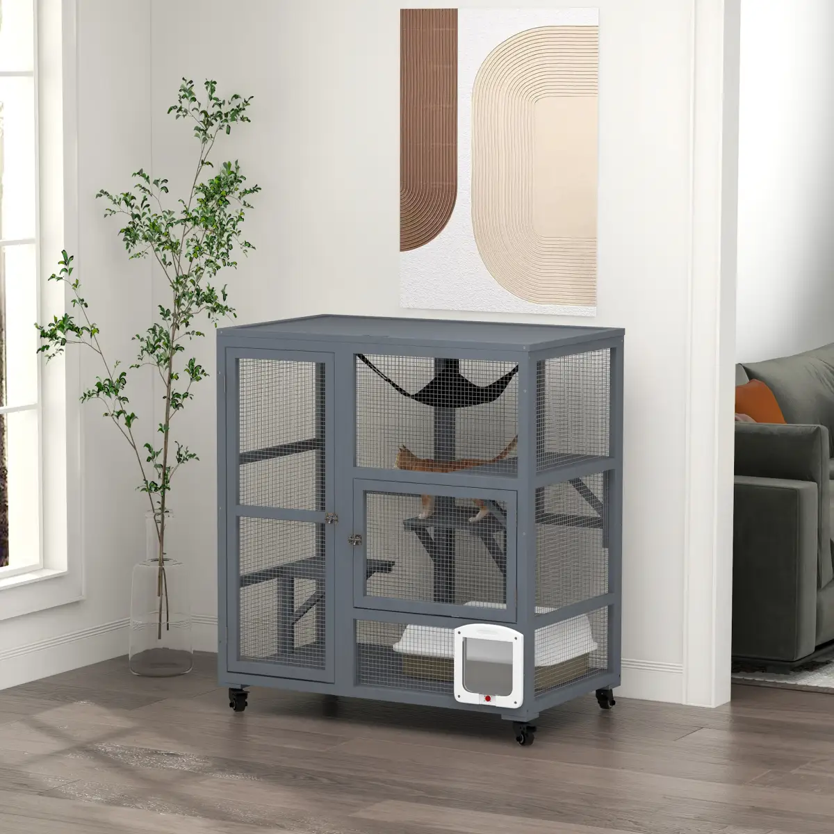 PawHut Outdoor Catio Cat House on Wheels with Platforms, Hammock - Cat House