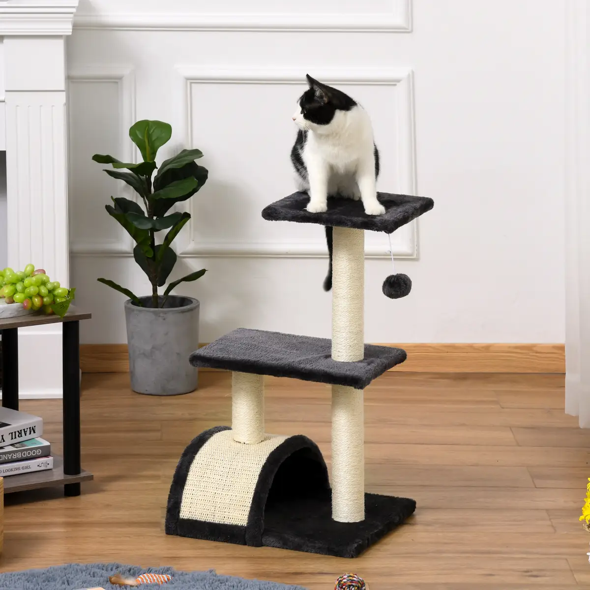 Unbranded Cat Tree Activity Center Scratching Posts Sisal Arc Hanging Ball Grey Pawhut - Cat Tree